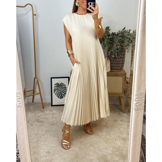 HOT SALEDamen plissiertes einfaches einfarbiges Kleid