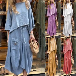 Lssiger zweiteiliger Anzug aus Oberteil mit Rundhalsausschnitt und locker sitzendem Rock für Damen