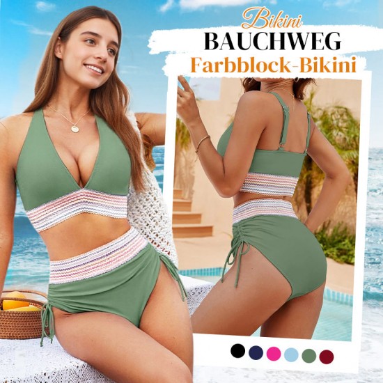 historischer TiefstpreisPatchwork-Bikini mit V-Ausschnitt, 2-teiliges Set