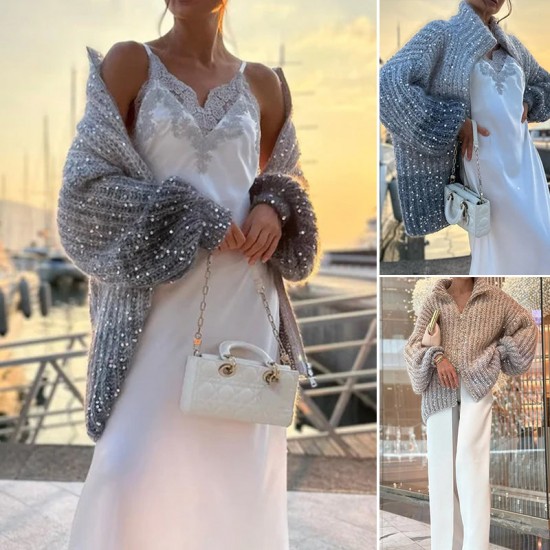 Strickjacke mit monochromen PaillettenModischer Komfort mit funkelndem Touch!