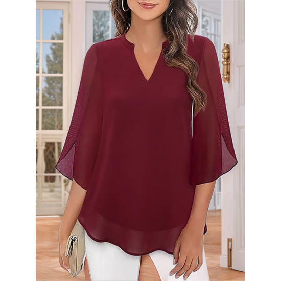 LETZTER TAGSVERKAUF 50 % RABATTChiffonhemd mit V-Ausschnitt