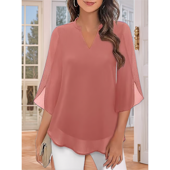 LETZTER TAGSVERKAUF 50 % RABATTChiffonhemd mit V-Ausschnitt