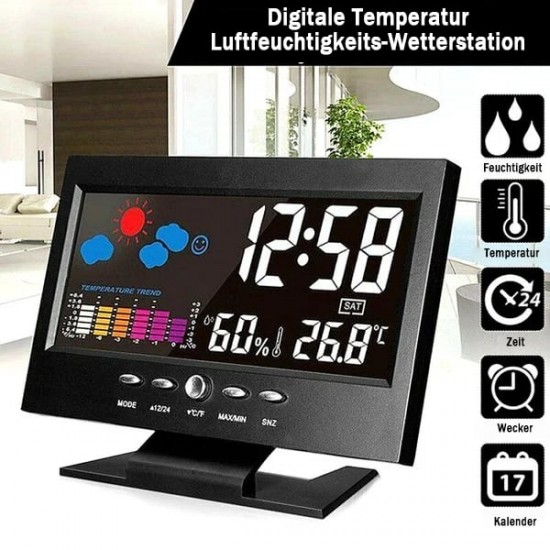 LETZTER TAG VERKAUF 50% RABATTDigitaler LED-Temperatur- und Luftfeuchtigkeitsmonitor, Wettervorhersage, LED-Tischwecker
