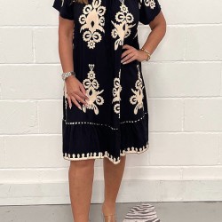 Muttertag Hot Sale - Vintage Druck Rundhals Kleid