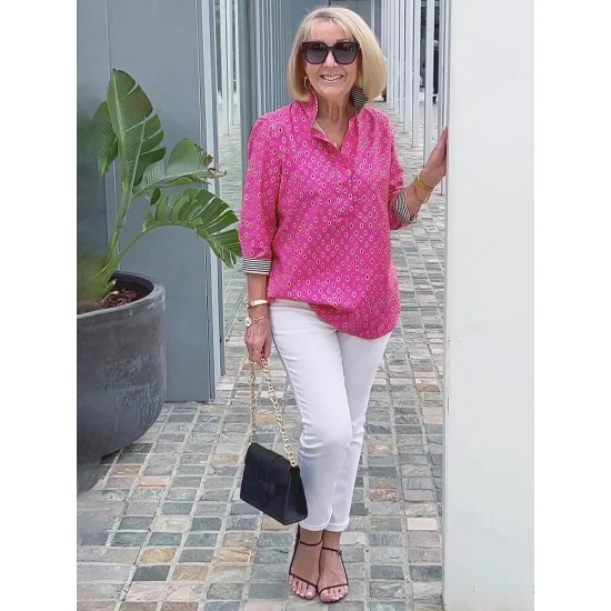 【Bestseller】 3/4-Arm-Shirt mit bedrucktem Stehkragen