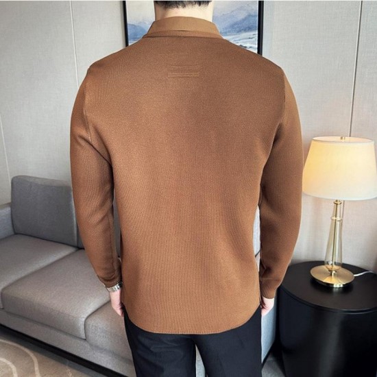 Lssiges einfarbiges Oberteil aus Kunstleder mit Layering-Optik für Herren