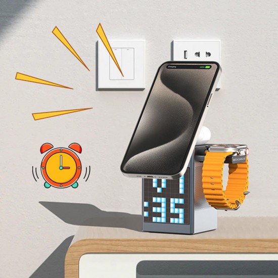 Multifunktionale Ladestation mit integriertem Bluetooth-Lautsprecher und Uhr