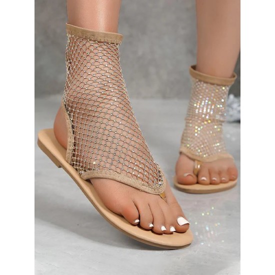 Mesh Diamond Sexy Spitze Flache Sandalen