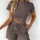 Damen Sommer lssiges 2-teiliges Set: Kurzarm-Top und sportliche Shorts
