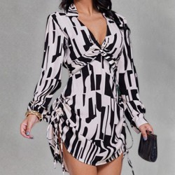 Print Waist-Cinching Shirt Dress with Side Drawstring