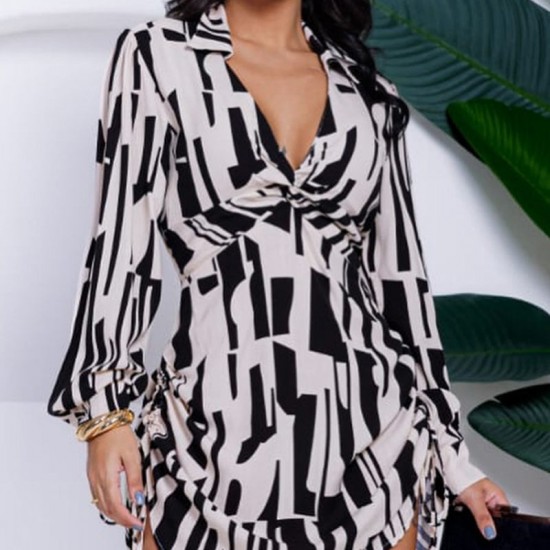 Print Waist-Cinching Shirt Dress with Side Drawstring