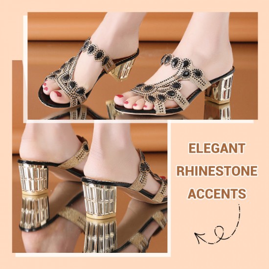 Leichte Damen-Sandaletten mit Strass, Einriemer-Design und Blockabsatz